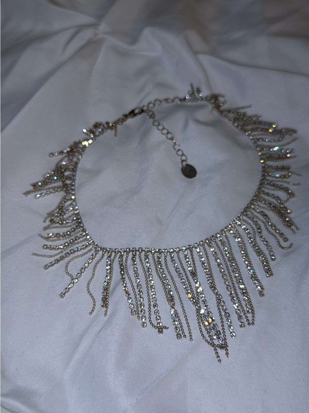 Claire's Silver Crystal Fringe Necklace - Sparkling Rhinestone Choker